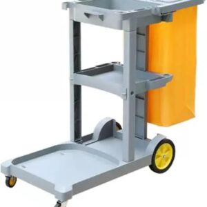 Profi Reinigungswagen mit extra groß Tasche, Kunststoff Putzwagen Reinigungswagen, Housekeeping Caddy mit Regalen(Grey)