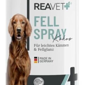 ReaVET Fellpflege Pflegespray Kokos 250ml – Sanftes Fellspray für Hunde & Katzen, Entfilzungsspray & Kämmhilfe, mit Kokosspray mit Kokosöl