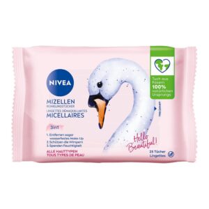 NIVEA 3in1 Mizellen Reinigungstücher, sanfte Gesichtsreinigungstücher mit Vitamin E, sanfte Abschminktücher entfernen Make-Up & wasserfeste Mascara (25 Stück)