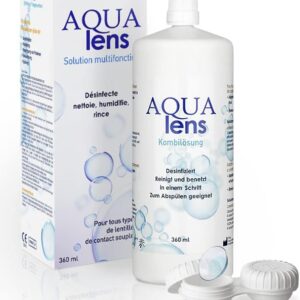 AQUA lens Kontaktlinsen Fluessigkeit (360 ml + Behälter) – Premium All-in-One Kombilösung für weiche Kontaktlinsen mit HPMC (360 ml)