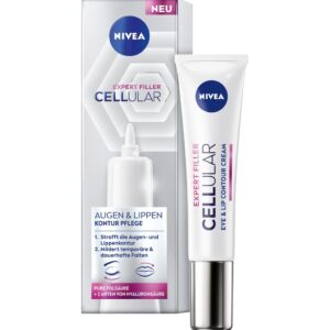 NIVEA Cellular Expert Filler Augen & Lippen Konturpflege (15 ml), straffende Anti Falten Augencreme mit Hyaluron und purer Folsäure, feuchtigkeitsspendende Lippenpflege