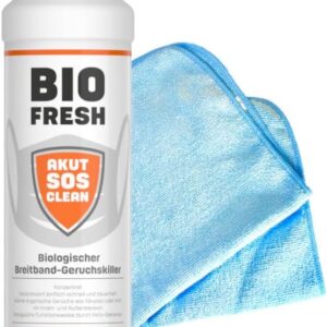 Akut SOS Clean BIO FRESH Biologischer Breitband-Geruchskiller 1L – Enzymreiniger, Bekämpft biologisch alle Arten von organischen Gerüchen wie Tierurin, Fäkalien, Müll Gratis CHIMP TOOLS Mikrofasertuch