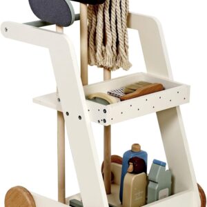 Holz-Putzwagen mit Zubehör für Kinder, 36 x 30 x 43,5 cm, mit Besen, Mopp, Handfeger, Putzmitteln