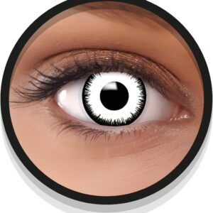 FXEYEZ Farbige Kontaktlinsen Halloween weiß VAMPIR, 2 Stück (1 Paar), Ohne Sehstärke, leicht einzusetzende weiße Linsen, 2 x farbig weisse Kontaktlinse für Cosplay, Karneval, Fasching