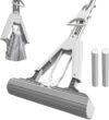 Schwamm Wischmop, Schwammwischer Mit 118cm Stiel, Saugfähig Schwammwischer Wischmopp Mit Auswringfunktion, Selbstwringender Bodenreinigungs Schwamm Mopp (2 Stück Schwammwischkopf)
