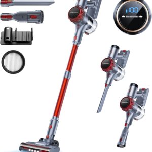 40000Pa Akku Staubsauger, 55Min Laufzeit, Staubsauger Kabellos mit Touchscreen und Anti-Tangle-Bürste, akkustaubsauger & handstaubsauger kabellos, Stielstaubsauger für Hartböden, Teppich, Tierhaare