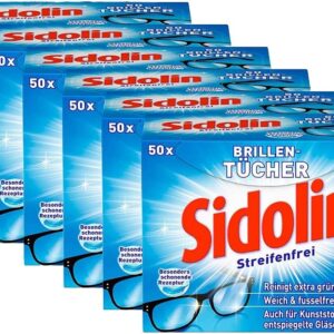 Sidolin Brillenputztücher, 300 (6 x 50) Stück, feuchte Reinigungstücher für Brillen, Displays, Bildschirme