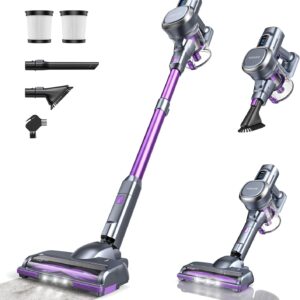 Lubluelu Leistungsstarker Akku Stabstaubsauger – 50 Min. Laufzeit, Anti-Tangle-Bürste, 2 Filter, Ideal für Hartböden, Teppiche und Tierhaare