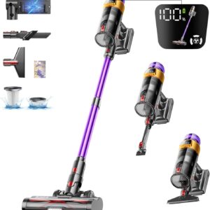 Bulelink Akku Staubsauger 45KPA/550W/70Mins, Staubsauger Kabellos mit OLED Smart Screen und Kombination von Weichen und Harten Borsten Bodenbürste, Wandmontage Wiederaufladbare 1.8L Akkustaubsauger
