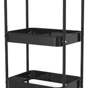 PNVXNUS Rollwagen aus Metall, 3 Etagen, multifunktional, für Büro, Bad, Küche, Bücher, Windeln. Einfache Montage (Schwarz)