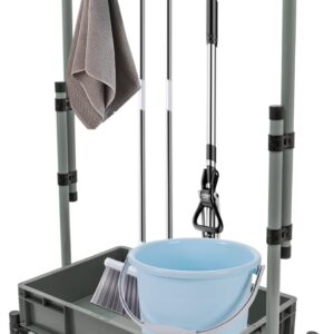 Abnehmbar Mopphalter Besenhalter Aufbewahrung für Reinigungsgeräte Höhe 75-125cm Mobiler Reinigungswagen Freistehend Mop Gerätehalter Gartengeräteaufbewahrungsregal Besen Mopphalter bis 100kg