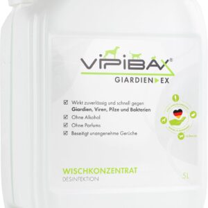 ViPiBaX Giardien Ex Wischkonzentrat 5L – DAS Desinfektionsmittel gegen Giardien, Bakterien, Pilze, Viren im Umfeld von Hunden, Katzen und Anderen Tieren,