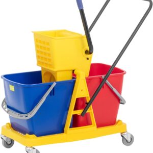ulsonix Putzwagen mit Presse 2 Eimer insgesamt 60 l Presse mit gummiertem Hebel Wischmopp-Kopf bis 130 mm 4 Räder Reinigungswagen Wischwagen