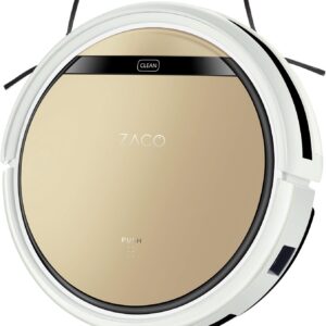 ZACO V5sPro Saugroboter mit Wischfunktion, automatischer Staubsauger Roboter, 2in1 nass Wischen bis zu 180qm oder Staubsaugen, für Hartböden, Fallschutz, beutellos, mit Ladestation, 22W, 300ml, Gold
