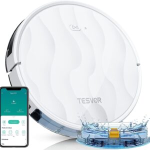 Tesvor Saugroboter mit Wischfunktion – M2 Staubsauger Roboter,6000Pa Starke Saugkraft Roboterstaubsauger,Selbstaufladend,WLAN, 5200 mAh +180 Min.Laufzeit Ideal für Tierhaare,Teppich,Hartboden.