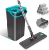 Myiosus Wischmopp Set mit Eimer, Bodenwischer, Flach Wischer Boden mit 144 cm Edelstahlgriff, 2 in 1 Putzeimer mit Wischmop, 360° Drehung, Mikrofaser Wischer mit Auswringfunktion für Alle Böden-6 Pads