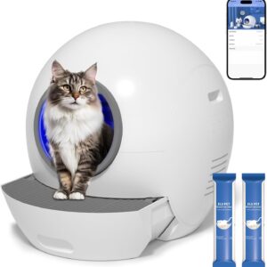 ELS PET Selbstreinigende Katzentoilette katzenklo selbstreinigend: Katzenklo XXL Automatische Katzentoilette mit APP-Kontrolle (weiß)
