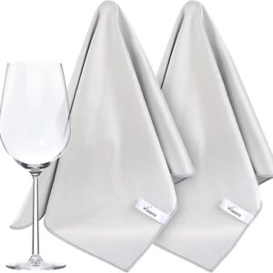 VIVOTE Mikrofaser Glaspoliertuch, Reinigungstücher und Poliertücher für Glas, Linsen, Weingläser, Edelstahl, Schmuck, Große Fusselfreie Fensterputztücher, Hellgraues Glastuch 51x70cm, 2 Stück