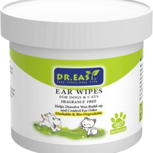 Dr.Easy 120ct Haustier-Ohrenpflegetücher für Hunde und Katzen parfümfrei, hilft Wachsablagerungen aufzulösen,das Geruch die Kompostierbarkeit des Ohrs zu kontrollieren, natürliche Reinigung