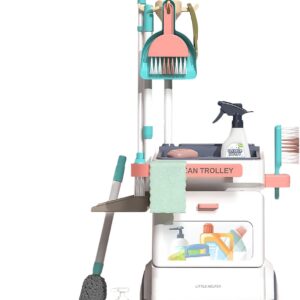 Besenwagen Putzwagen Für Kinder, Reinigungswagen 15 Stück Reinigungsset Kinder Spielhaus Simulation Eimer Mopp Reinigungswerkzeug Trolley Aufbewahrungsset Für Weihnachten, Familie 33,5x31x71 cm