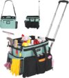 JKAOO Große Reinigungs-Caddy-Tasche mit abnehmbarem Trolley, wasserdichter Reinigungs-Caddy auf Rädern für Haushälterinnen, Reinigungswagen, Organizer für Zuhause, Auto, Büro, Picknick (blau-grün)
