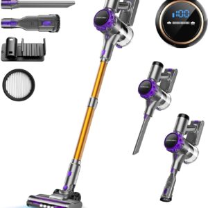 40000Pa Akku Staubsauger, 55Min Laufzeit, Staubsauger Kabellos mit Touchscreen und Anti-Tangle-Bürste, akkustaubsauger & handstaubsauger kabellos, Stielstaubsauger für Hartböden, Teppich, Tierhaare