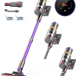CHEBIO 45000Pa/550W/70Min Staubsauger Kabellos, Akku Staubsauger mit Automatische Saugeinstellung, Staubsauger mit Anti-Tangle-Bürste & LED Display für Teppich, Hartboden, Tierhaare