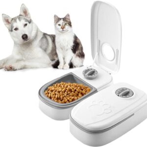 WIYETY Futterautomat Katze: Zwei-Mahlzeiten-Futterautomat mit Timer für 48-Stunden-Planung, Katzen Hund Futterautomaten 350ml*2, Futterautomat Hunde Katzen für Kleine/Große Welpenkätzchen