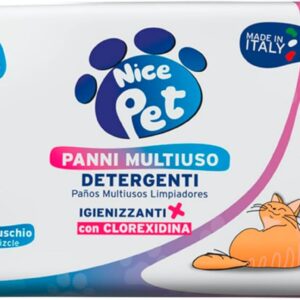 Nice Pet Hygienetücher für Hunde, Katzen mit Chlorhexidin – 100 Tücher – schützen den natürlichen pH-Wert – Duft mit Moschus – ideal für die Hygiene von Hunden und Katzen | Reinigungstücher für Hunde