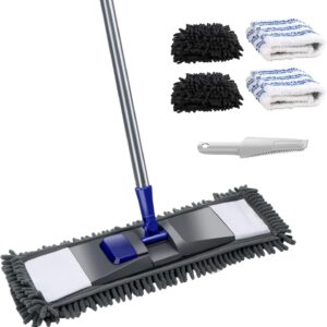 Masthome Wischmopp Bodenwischer Bodenreiniger,Mikrofaser Mopp mit 128cm Teleskopstiel,Wischer Boden Flachmopp mit 4 Moppads für Hartholz,Laminat,Fliesen,Marmor,Send Scraping Dust