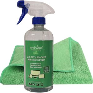 ROGGE ScreenClean© Bildschirmreiniger, hochwirksamer Premium Bildschirmreiniger für LCD/TFT/LED Displays. 500ml Pumsprayflasche 100% Recycling r-Pet Flaschen inkl. Microfasertuch SoftTouch