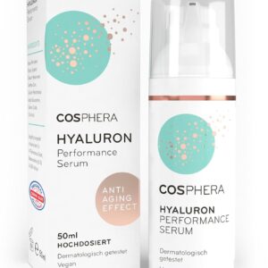 Cosphera Hyaluron Serum hochdosiert 50ml Vegan I Hyaluronsäure Konzentrat Microneedling geeignet I Anti Falten Creme für Augen, Gesicht, Hals & Dekollete Anti Aging Gel für Frauen und Männer