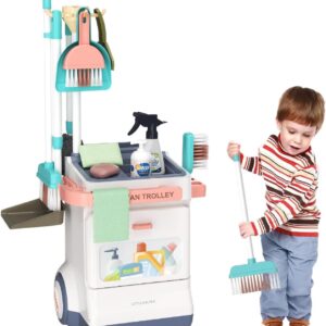 Reinigungsset für Kleinkinder von 1 bis 3 Jahren, Reinigungsspielzeugset für Kinder – Kinder-Reinigungswagen 15-teiliges Kinder-Reinigungsset – Kinderbesen, Reinigungsspielzeug für Geburtstag, Weihnac
