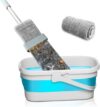 Hometimestore Wischmopp mit faltbarem Eimer Bodenwischer mit Auswringfunktion, Mikrofaser Flachmopp Komplett Set für alle Hartböden