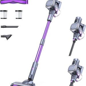 Lubluelu Kabelloser Staubsauger 27000pa 220W, leistungsstarker kabelloser Elektrobesen, 50min Autonomie Staubsauger mit Anti-Tangle-Bürsten und 2 Filtern, für Harte Böden Teppiche Tierhaare