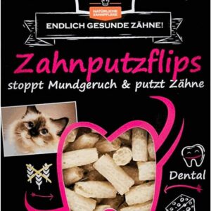 Qchefs ZAHNPUTZFLIPS Katzen Leckerlies mit dem Futter als Zahnpflege und Mundgeruch. Geschmacksneutral mit der Schleckpaste oder Nassfutter von der Leckmatte
