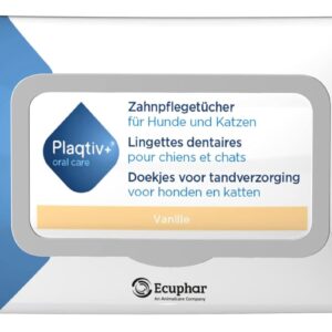 Plaqtiv+ Zahnpflegetücher | 60 Stück | Pflegemittel für Hunde und Katzen | kann zu einer guten Maulhygiene beitragen | kann dabei unterstützen die Bildung von Zahnstein zu hemmen