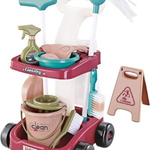 Générique Reinigungsset für Kleinkinder, Besen und Wischmopp für Kleinkinder | Tun Sie so, als würden Sie das Haus putzen – leichter Besen für Kleinkinder, Reinigungswagen inkl