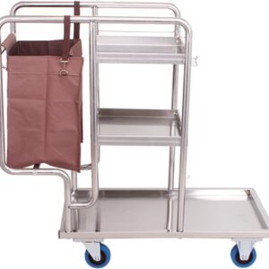 Rolling Reinigungswagen auf Rädern 3 Ebenen Große Kapazität Edelstahl Reinigungswagen Putzwagen Haushaltswagen