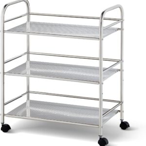 CLIPOP Edelstahl Servierwagen,Rollwagen mit 3 Ebenen Kapazität 150 kg Edelstahlwagen mit Rollen Küchenrollwagen mit Rollen, Rollwagen Küche Restaurant Wagen Hotel Servierwagen (M1, 35D x 50W x 75H)