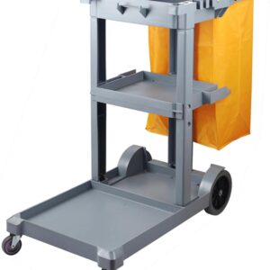 Hausmeisterwagen Rolling Reinigungswagen Kunststoff Putzwagen auf Rädern 3 Ebenen(Grey)