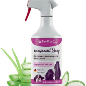 TierPlus Haarpracht Spray für Pferde & Hunde, 500 ml Sprühflasche, Fell-, Schweif-, & Mähnenspray, Pflegespray für seidigen Glanz, leichte Kämmbarkeit & Entwirrung, natürlich hautschonende Pflege
