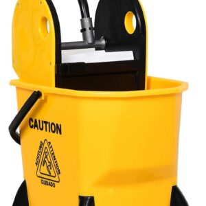 HOMCOM Reinigungswagen Fahreimer Putzeimer Wischwagen mit Auswringvorrichtung 26 Liter, Gelb, 44 x 36 x 90 cm