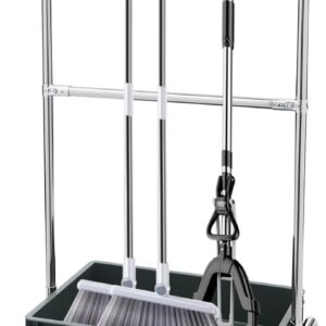 Beweglicher Moppständer für Boden, Silber Mop Halter mit Wassertank und Universalrädern, beweglicher Boden-befestigter Mop Rack Mobile Reinigungswagen für Garten, Krankenhäuser, Restaurants, Schulen
