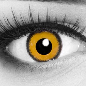 Funnylens 1 Paar farbige gelbe schwarze Crazy Fun Jahres Kontaktlinsen Lunatic Sun mit Rand und gratis Linsenbehälter. Perfekt zu Fasching, Karneval und Fastnacht | Ohne Stärke