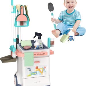 Reinigungsspielzeug für Kleinkinder im Alter von 2–4 Jahren,Reinigungsset für Kleinkinder von 1–3 Jahren – Kinder-Reinigungswagen, 15-teiliges -Besen- und Reinigungsset | Reinigungsspielzeug,