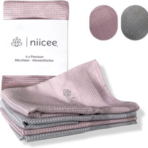 4 x niicee® Microfasertuch–Fenstertuch streifenfrei – Fussel-& Kratzfrei – Putztuch–Reinigungstuch–Allzwecktuch–Autotuch–Glanztuch–Poliertuch–Ohne Putzmittel-2 Größen im Set: 2x 40×60 cm + 2x 40×40 cm