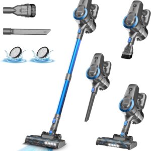Akku Staubsauger, 25000Pa/175W/50Min Staubsauger Kabellos, Anti-Tangle-Bürste und Selbststehend, Ultraleichter Handstaubsauger akku vacuum cleaner Stielstaubsauger für Teppichen, Hartboden, Tierhaare