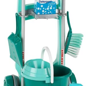 Theo Klein 6562 Leifheit Besenwagen mit robustem Zubehör | Inkl. Wischmop, Eimer, Besen u.v.m. I Maße: 29 cm x 24 cm x 60 cm I Spielzeug für Kinder ab DREI Jahren