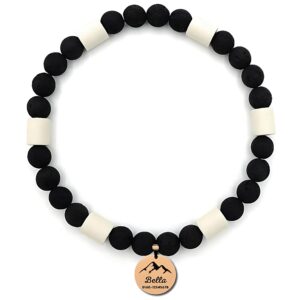 FeLux Personalisiertes Hundehalsband aus Lavaperlen und EM-Keramiksteinen mit Hundemarke – Gravur von Name, Symbol und Telefonnummer